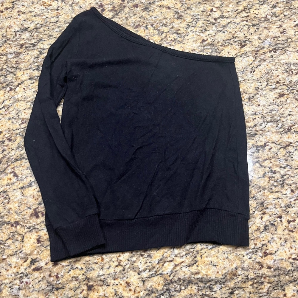 Abercrombie & Fitch Womens Black One Shoulder Long Sleeve Knit Sweater Large